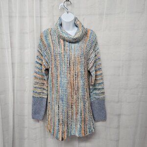 NWT Blue Peach Turtleneck Tunic Sweater Stripes Boho Rag Granola M